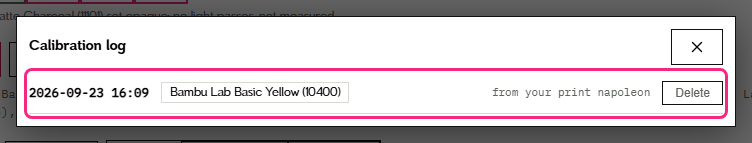 The Calibrate log with a reading from a print outlined