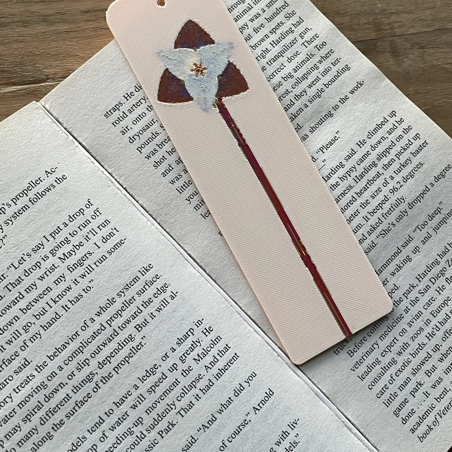 My Polychrome bookmark of a trillium, lying in an open book