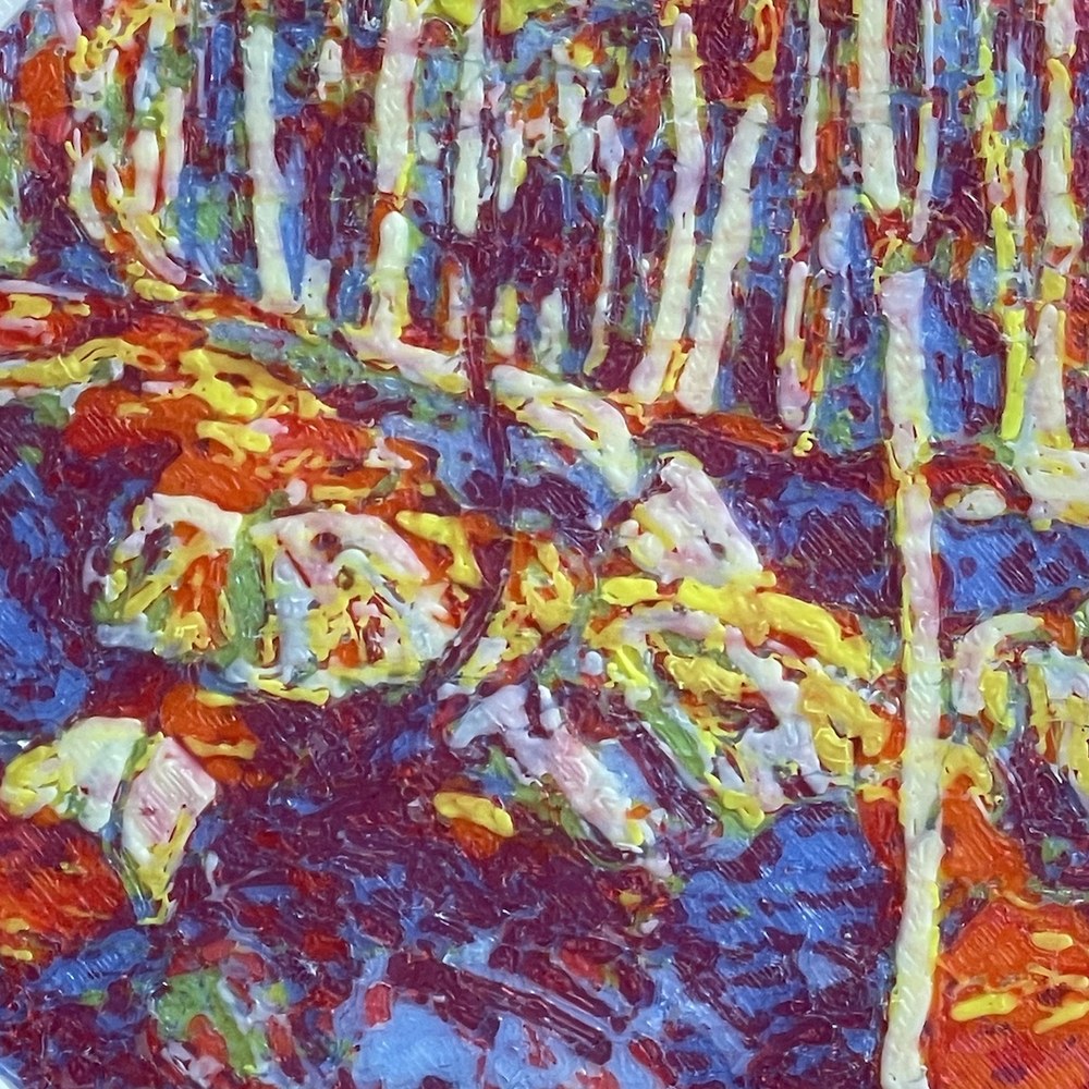 An unretouched close-up of my coaster of a Tom Thomson birch painting