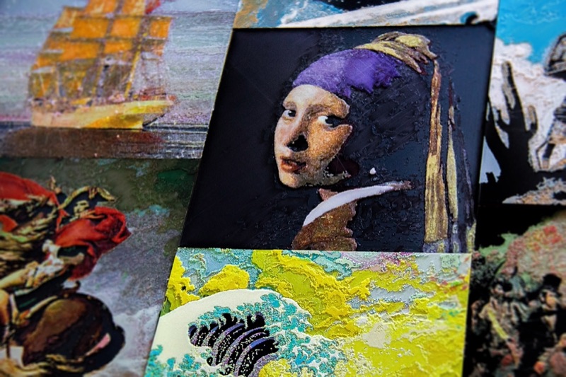 An unretouched close-up of the surface of my Girl with a Pearl Earring print